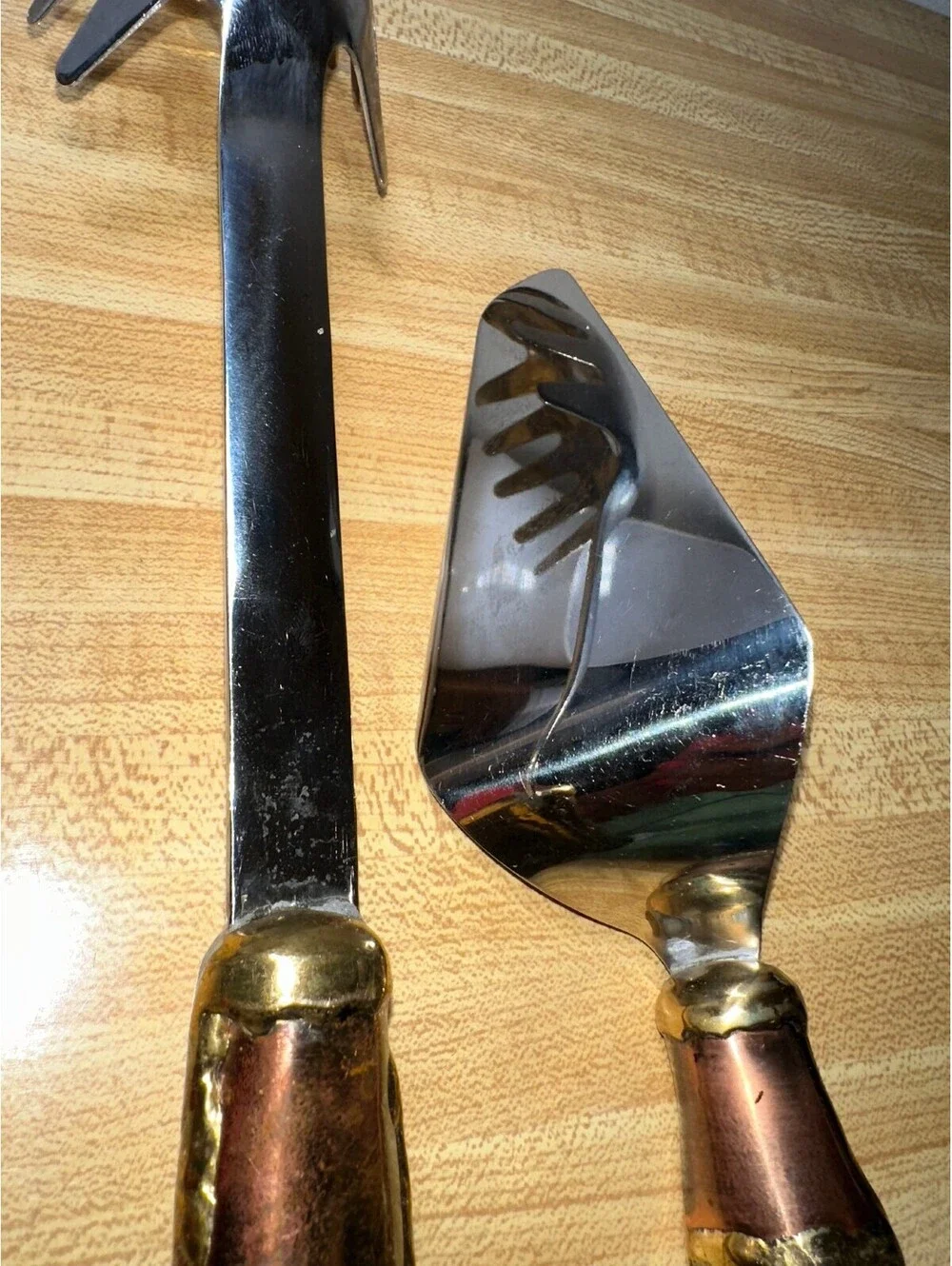 Vintage Serving Steel Utensils brass/copper-plated handles